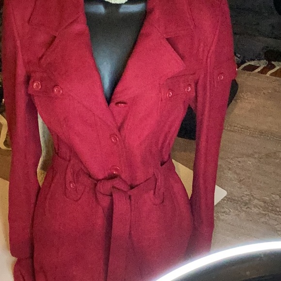 BODY CENTRAL RED WOOL BLEND FITTED WINTER COAT SZ. S - Picture 3 of 13